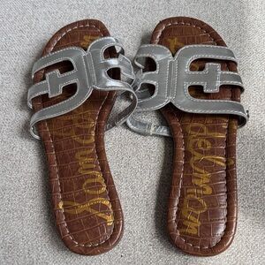 Sam Edelman Silver and Brown Croc-Textured Slide Sandals
